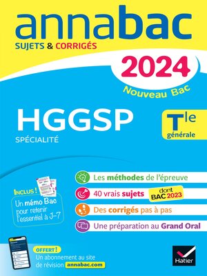 cover image of Annales du bac Annabac 2024 HGGSP Tle générale (spécialité)
